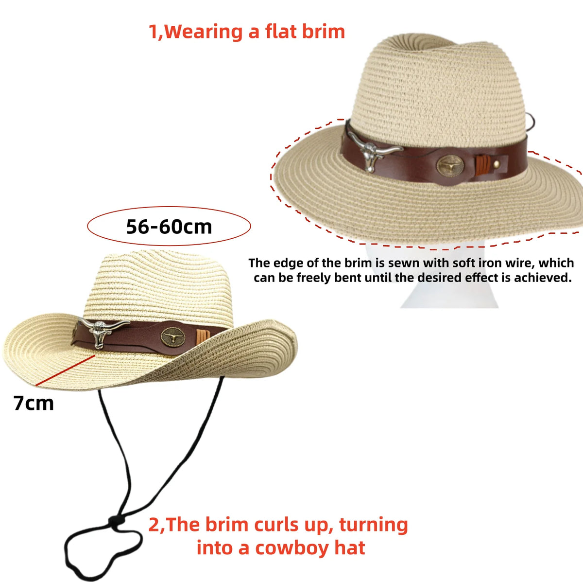 Vintage Western Straw Cowboy Hat Unisex with Belt Buckle Decoration Suitable for Outdoor Beach Vacation Wide Brim Sun Hat Holiday Gift