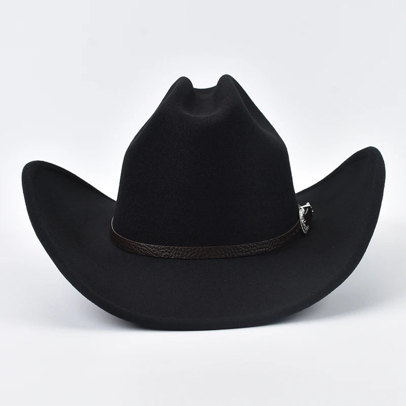 Unisex Western Cowboy Hat With Leather Vintage Big-edge Gentleman Cowgirl Jazz Hat Cloche Church Sombrero Hombre Caps