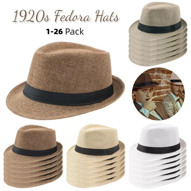 1-26 Pack Short Brim 1920s Fedora Hats for Men Short Brim Sun Hats Classic Pork Pie Panama Hats for Women Party Wedding Costume